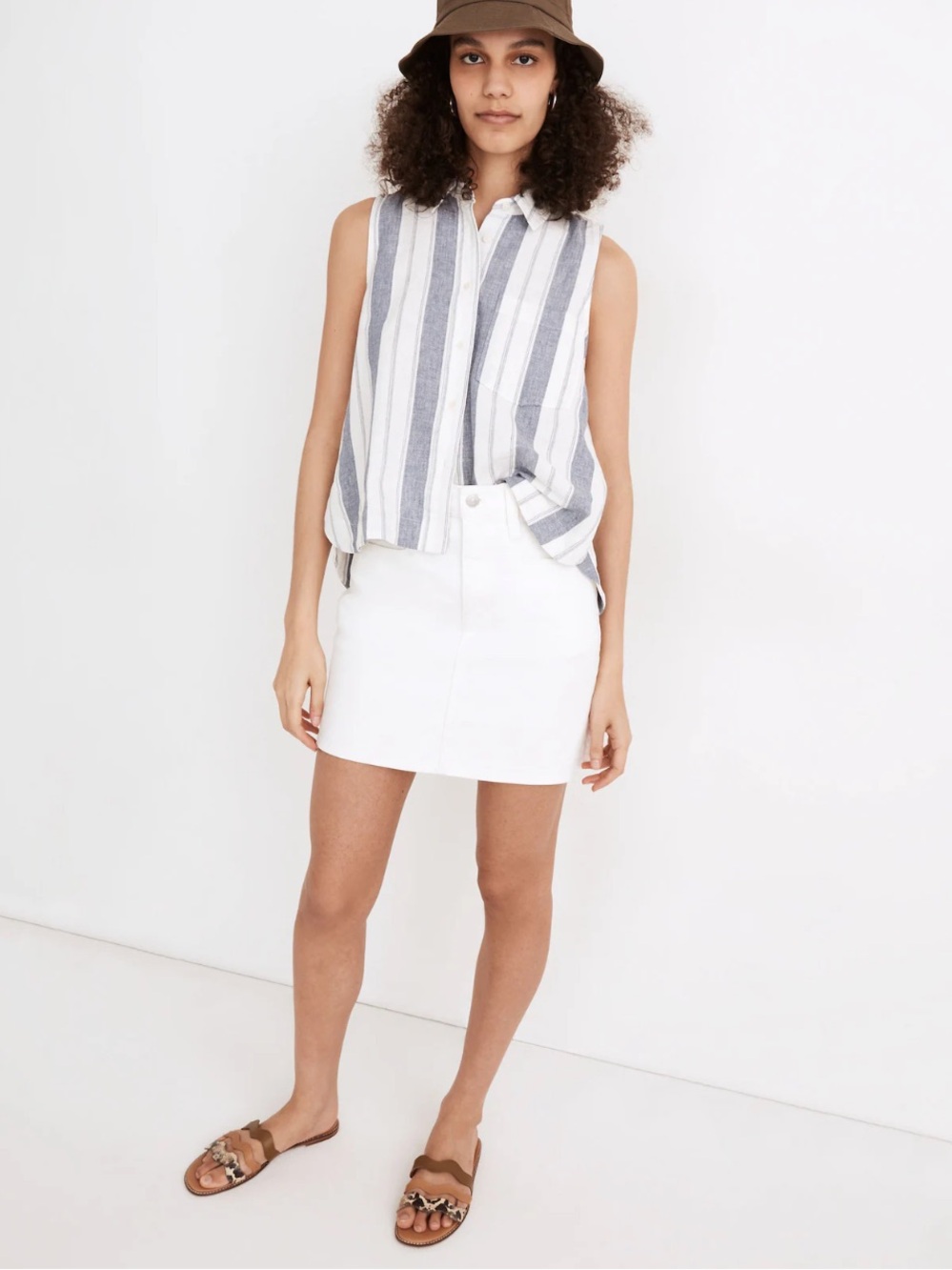 madewell Striped Sleeveless Shirt Herringbone Stripe Nice Blue large